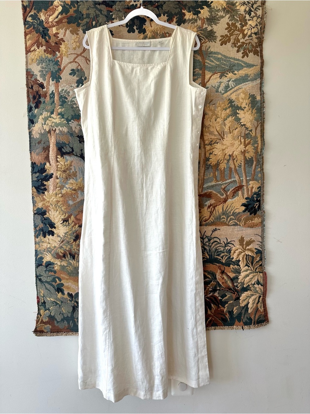 Valerie Stevens Pure Linen Sleeveless Maxi Dress Ivory Vintage 90s, Sleeveless L